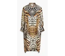 Embellished printed silk-twill shirt dress - Animal print