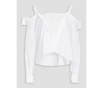 Cold-shoulder broderie anglaise-paneled cotton-poplin top - White