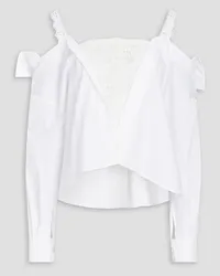 Maje Cold-shoulder broderie anglaise-paneled cotton-poplin top - White White