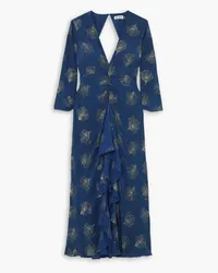 RIXO Rose cutout ruffled glittered silk-crepe midi dress - Blue Blue