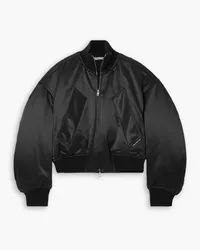 Alexander Wang Cropped padded cotton-blend satin bomber jacket - Black Black