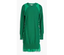 Lace-trimmed wool mini dress - Green