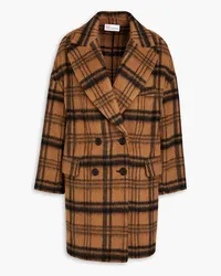 RED Valentino Double-breasted checked brushed wool-blend felt coat - Brown Brown