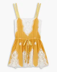 Miguelina Brielle crochet-trimmed cotton mini dress - Yellow Yellow