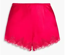 Lace-trimmed silk-charmeuse pajama shorts - Red