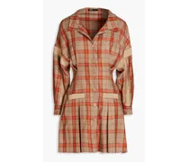 Ravellino pleated checked flannel shirt dress - Neutral