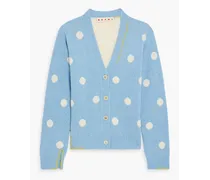 Polka-dot jacquard-knit wool cardigan - Blue