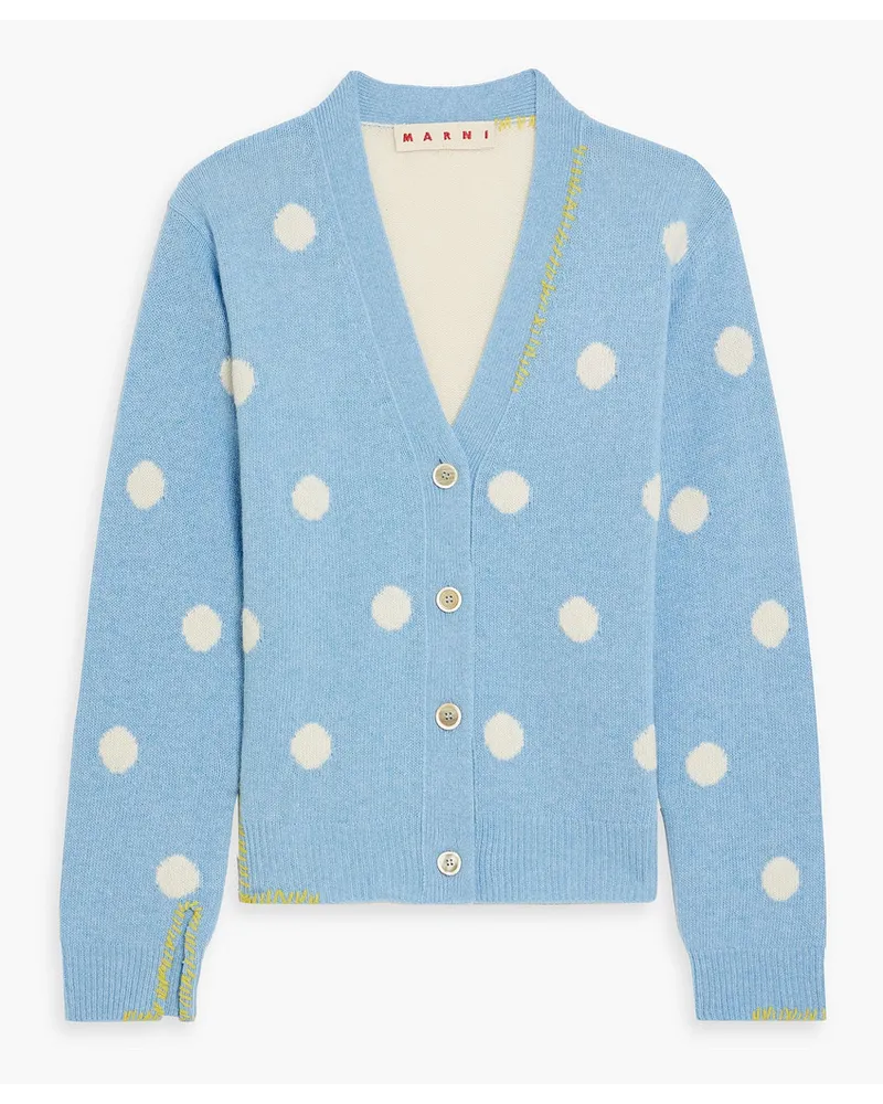 Marni Polka-dot jacquard-knit wool cardigan - Blue Blue