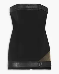 David Koma Leather-embellished cutout crepe mini dress - Black Black