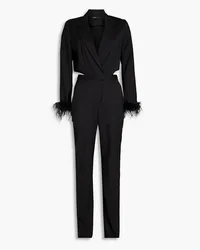 Maje Cutout feather-embellished twill jumpsuit - Black Black