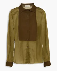 Gentryportofino Wool-paneled cotton-voile shirt - Green Green