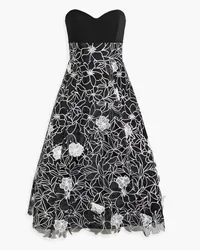 Marchesa Strapless faille-paneled embroidered organza midi dress - Black Black