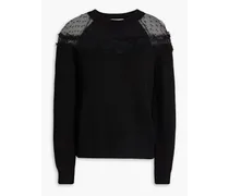 Ribbed point d'esprit-paneled wool-blend sweater - Black