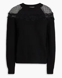 RED Valentino Ribbed point d'esprit-paneled wool-blend sweater - Black Black