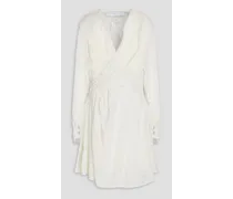 Layana wrap-effet flocked silk-chiffon mini dress - White