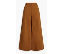 Cotton-twill wide leg pants - Brown