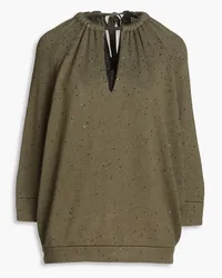 Brunello Cucinelli Embellished cutout cashmere and silk-blend sweater - Green Green