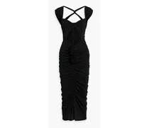 Floral-appliquéd cutout stretch-cupro jersey midi dress - Black