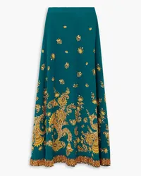 Etro Ruffled paisley-print silk crepe de chine maxi skirt - Blue Blue