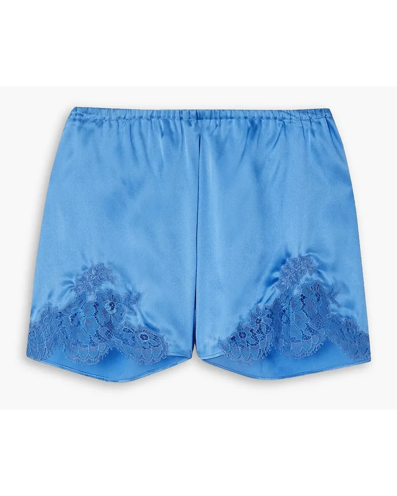 Hôtel Particulier lace-trimmed silk-blend satin pajama shorts - Blue