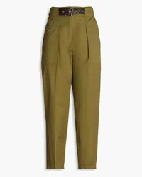 LVIR Cropped belted cotton-twill tapered pants - Green Green