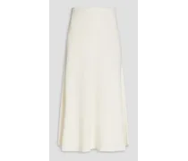 Stitch ribbed linen-blend midi skirt - White