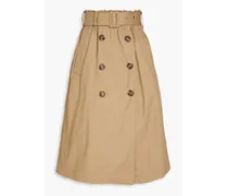 Pleated cotton-blend twill midi skirt - Neutral
