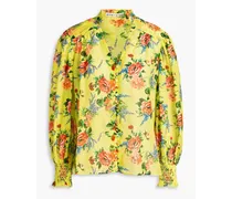Alice Olivia - Serena floral-print cotton and silk-blend voile blouse - Yellow