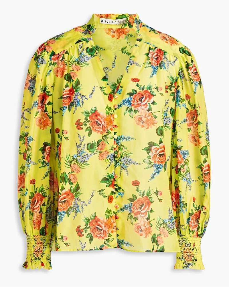 Alice + Olivia Alice Olivia - Serena floral-print cotton and silk-blend voile blouse - Yellow Yellow