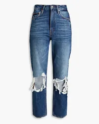 Maje Distressed high-rise straight-leg jeans - Blue Blue