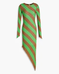 Petar Petrov Adon asymmetric striped silk mini dress - Green Green