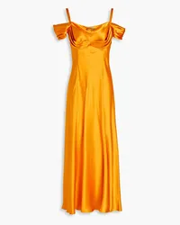 Alberta Ferretti Cold-shoulder pleated silk-satin maxi dress - Yellow Yellow