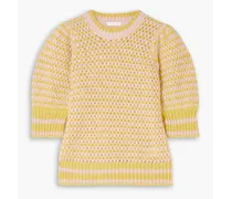 Striped open-knit sweater - Yellow