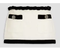 Embellished two-tone wool-blend bouclé mini skirt - White