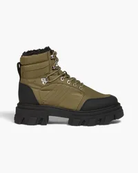 Ganni Faux shearling-lined shell hiking boots - Green Green