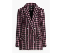Double-breasted checked tweed blazer - Gray