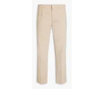 Pleated cotton-blend chinos - Neutral