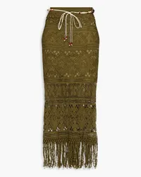 Zimmermann Laurel fringed floral-print midi pencil skirt - Green Green