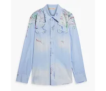 Striped embroidered cotton-poplin shirt - Blue