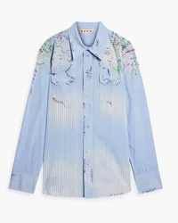 Marni Striped embroidered cotton-poplin shirt - Blue Blue