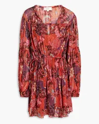 A.L.C. Elise gathered printed silk-crepon mini dress - Red Red