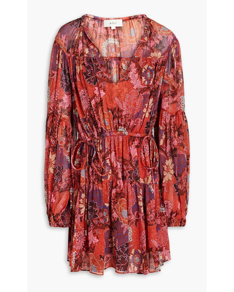 A.L.C. Elise gathered printed silk-crepon mini dress - Red Red