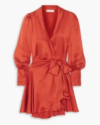 Zimmermann Ruffled silk-satin mini wrap dress - Red Red