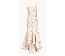 Metallic floral-print jacquard gown - White