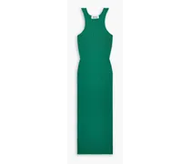 Cutout ribbed cotton-blend midi dress - Green
