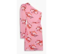 One-sleeve floral-print satin-crepe mini dress - Pink