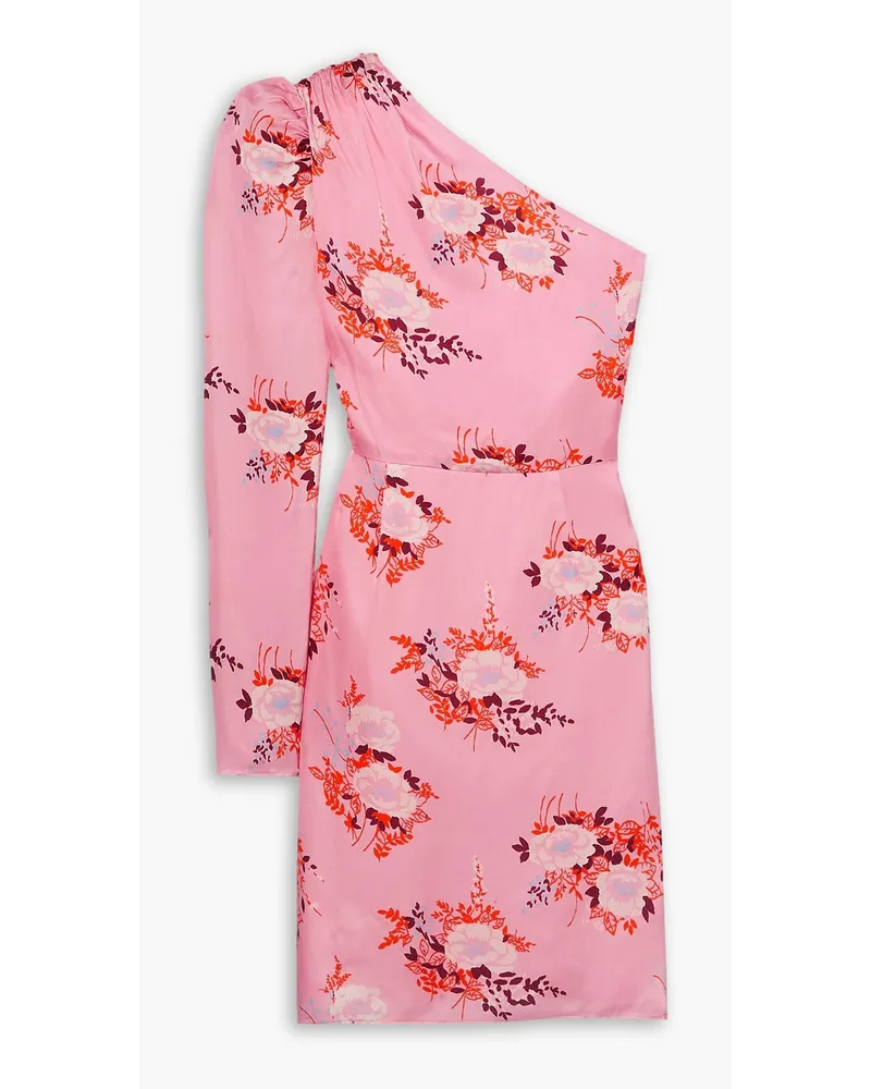 One-sleeve floral-print satin-crepe mini dress - Pink
