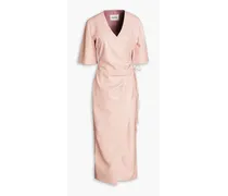 Helisa ruched vegan leather midi wrap dress - Pink