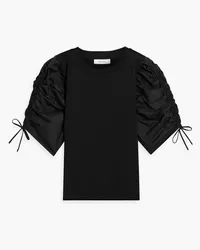 Frame Denim Ruched cotton-poplin and jersey top - Black Black