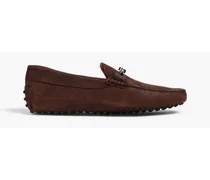 Embellished suede driving shoes - Brown